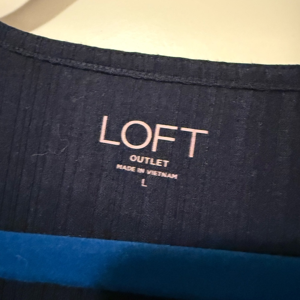 LOFT Navy Blue Short Sleeve Wrap Blouse - Picture 4 of 5